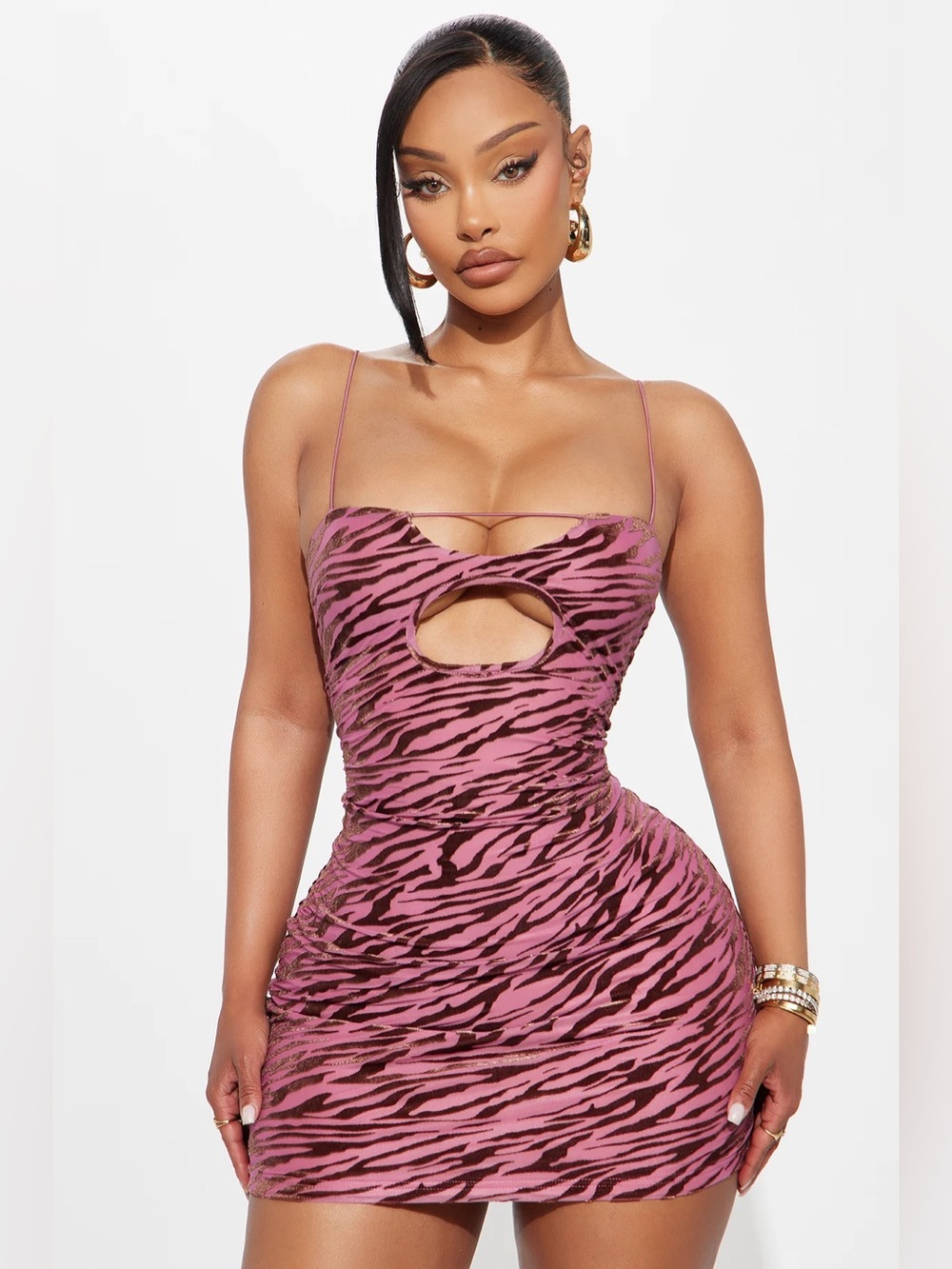 Fashion Nova Late Nights Mesh Mini Dress - Pink/Chocolate